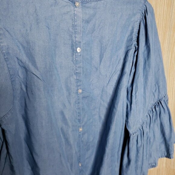 Hollister Womens Blue Lyocel Boho Cropped Embroidered Bell Sleeve Blouse Small - Picture 4 of 6